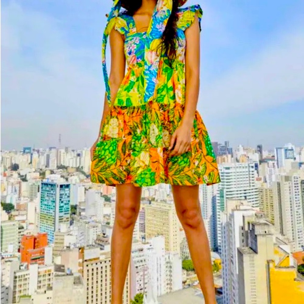 Farm Rio Small Caipirinha Tiered Mini Colorful A Line Shift Dress. Worn once.